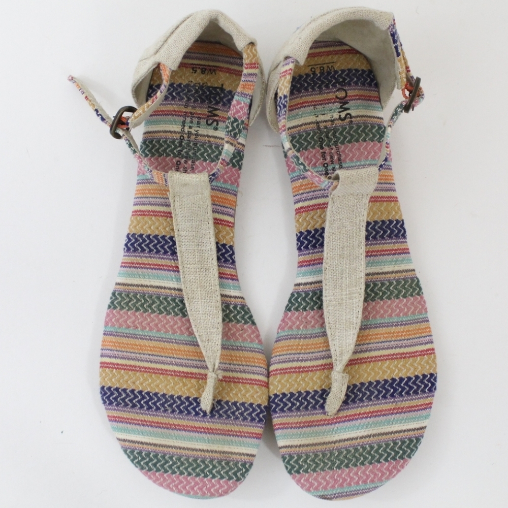 Toms Playa Sandals Flat 8.5 Stripe Canvas Thong